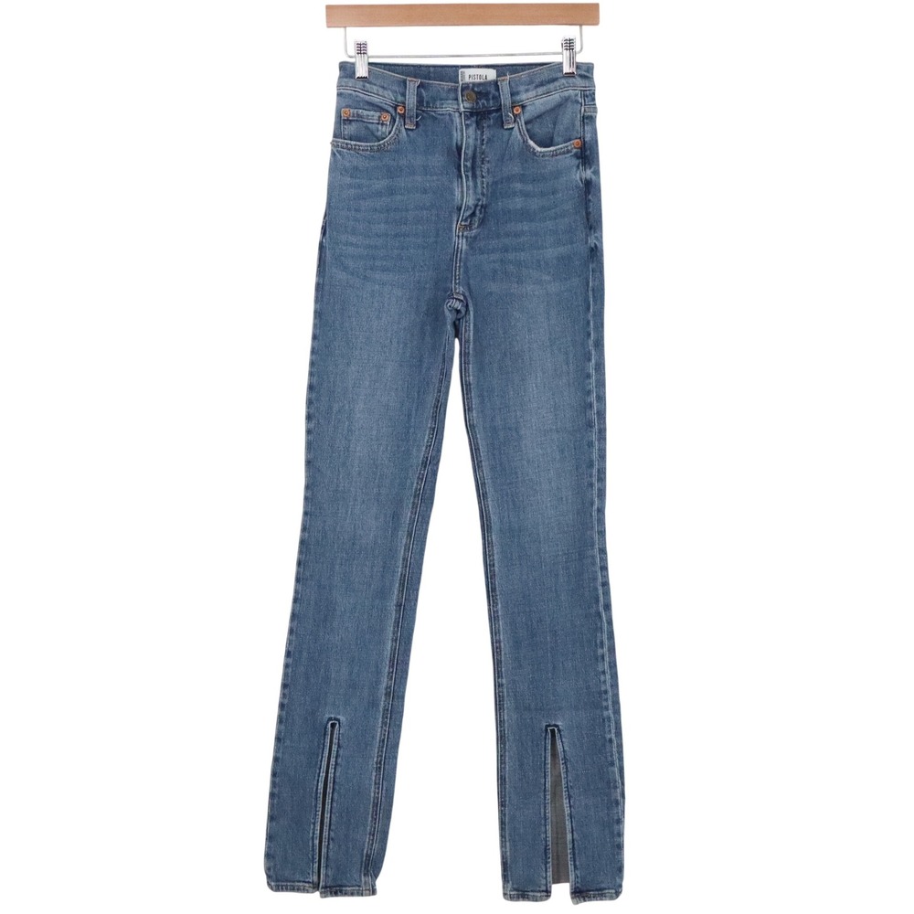 Pistola Jeans Womens 25 Wilow Slim Straight Blue Front Slit Hem Excellent